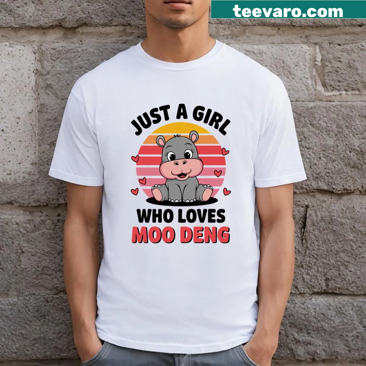 Cute illustration of a girl who loves Moo Deng — on a men's t-shirt