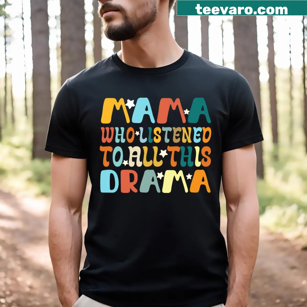 Funny saying T-shirt for moms about daily drama in a tie-dye style. — on a men's t-shirt