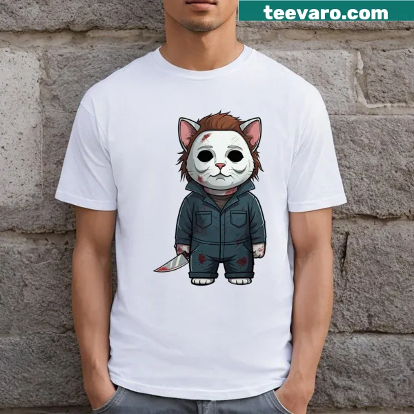 Funny cat-themed t-shirt with the phrase 'Michael Meowers' in quirky typography