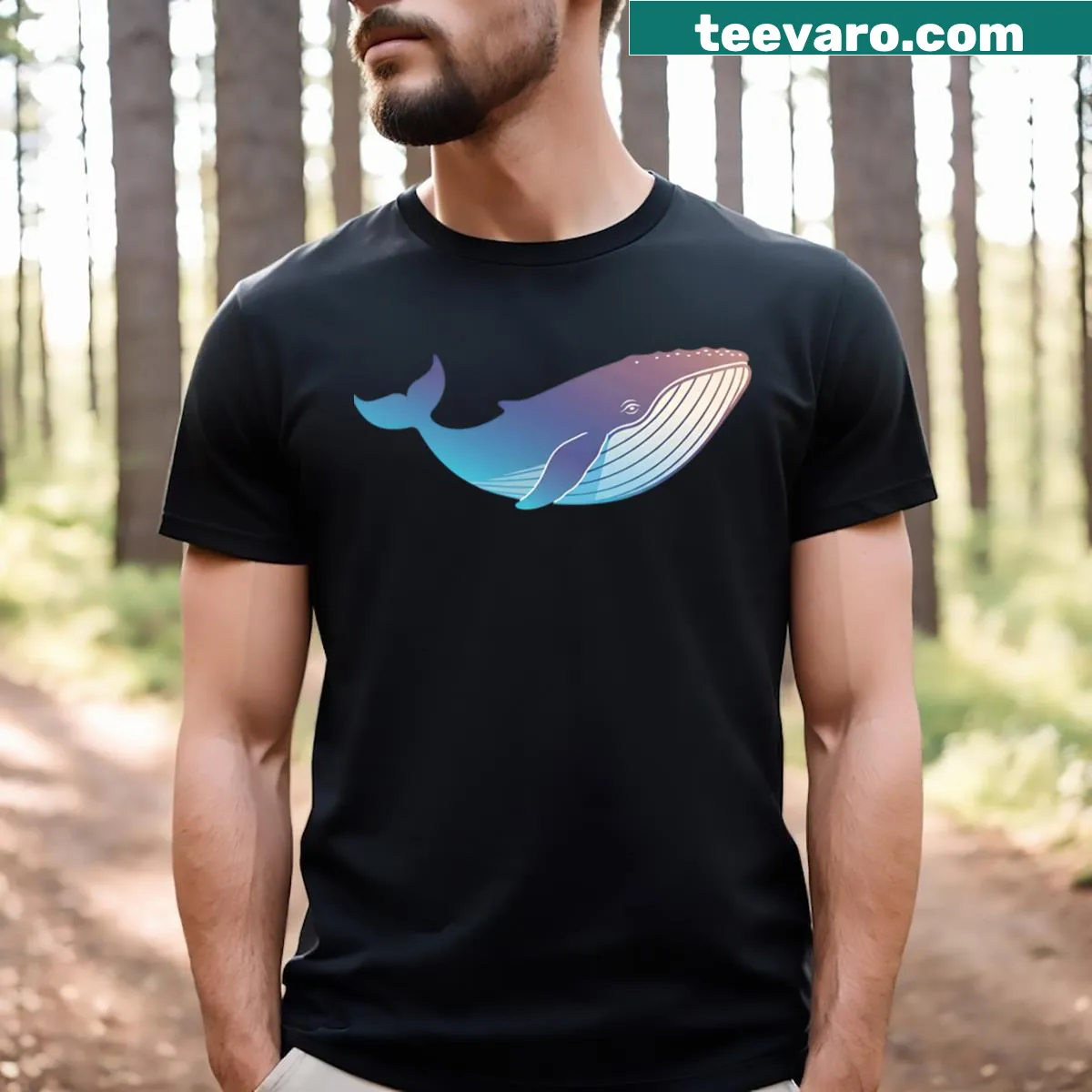 Minimalist silhouette of a whale T-shirt — on a men's t-shirt