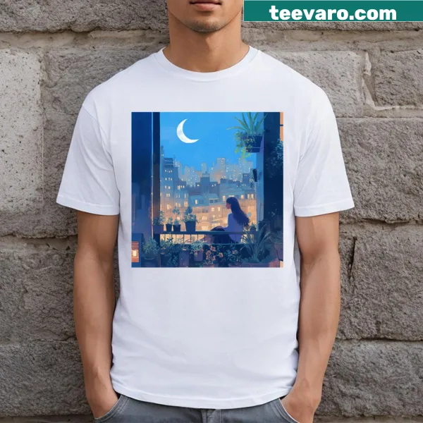 T-shirt with a moonlit landscape illustration