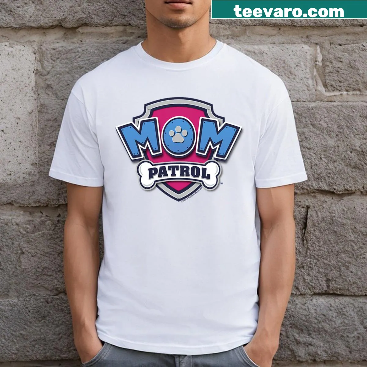 Paw Patrol-themed badge t-shirt for Mother's Day — on a men's t-shirt
