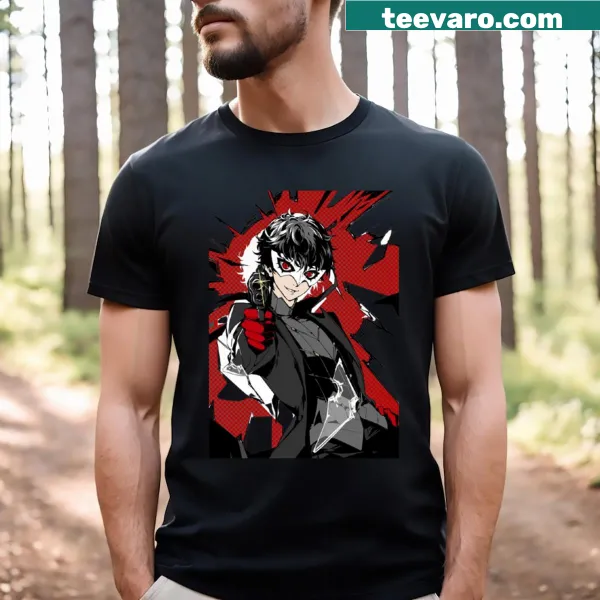 Bold Persona 5 Joker character graphic t-shirt