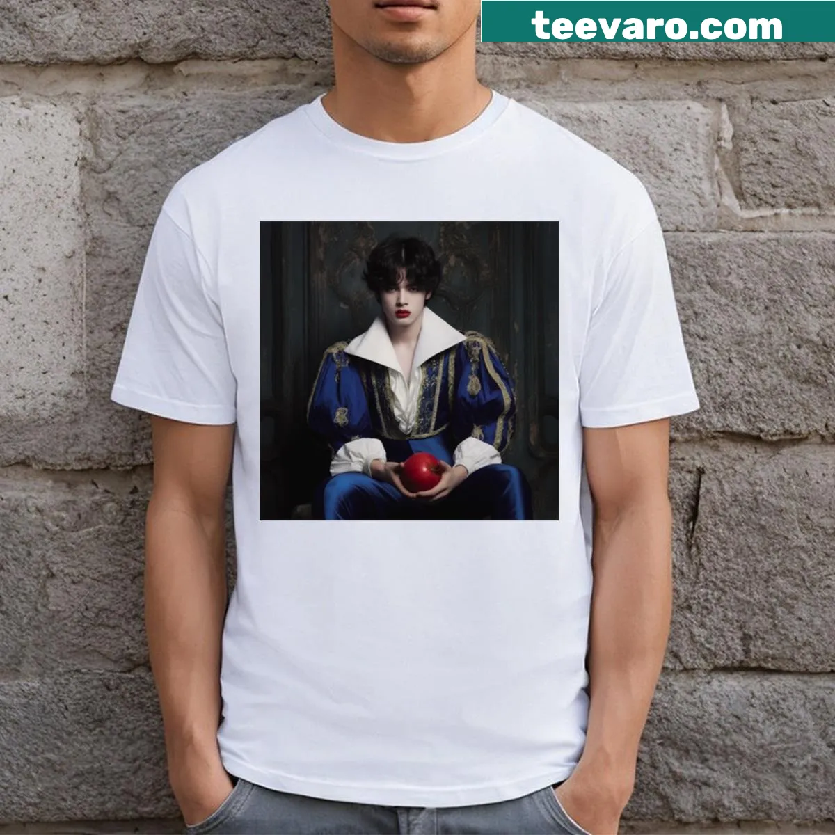 Illustrated design featuring Prince and Snow White characters — on a men's t-shirt