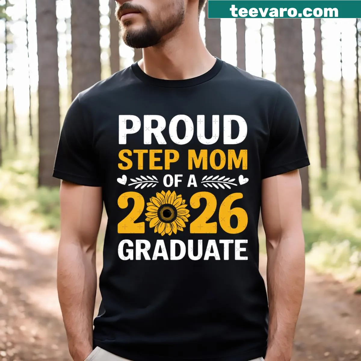 Proud stepmom t-shirt celebrating a 2026 graduate with a bold design — on a men's t-shirt