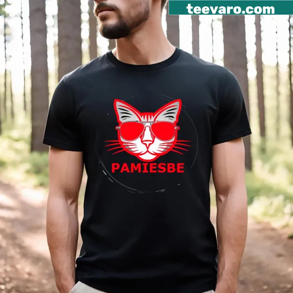 Cartoon cat wearing glasses graphic on a T-shirt