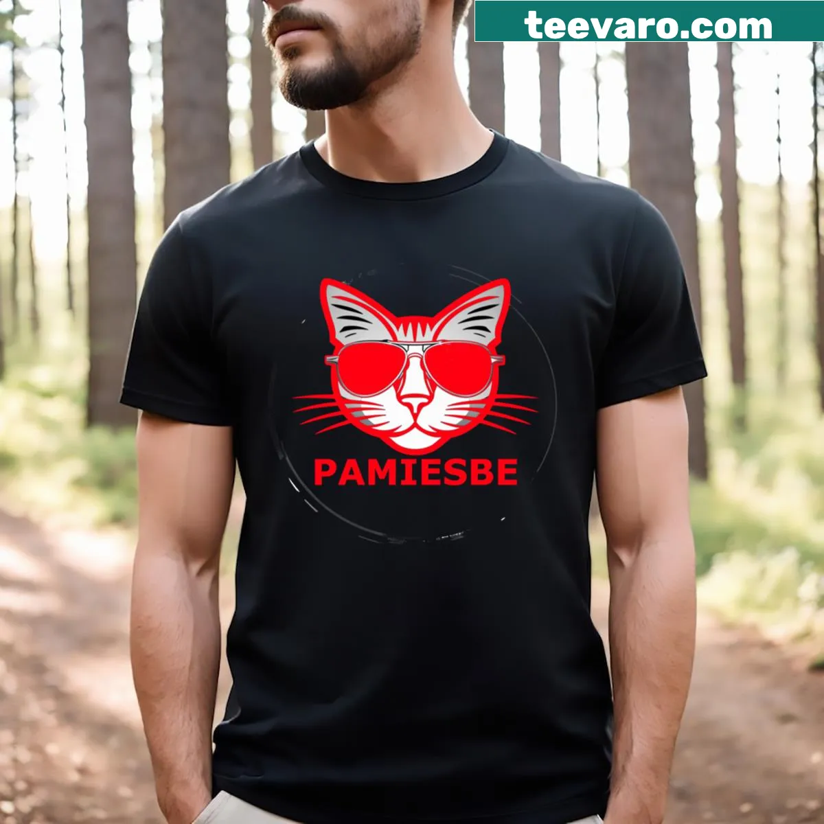 Cartoon cat wearing glasses graphic on a T-shirt — on a men's t-shirt