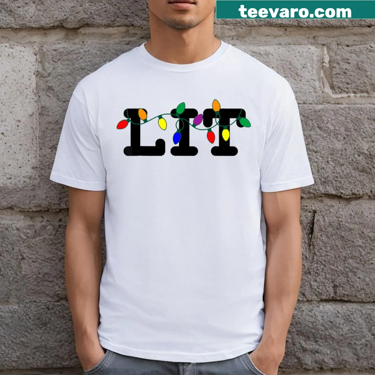 Funny Christmas lights T-shirt with retro humor — on a men's t-shirt