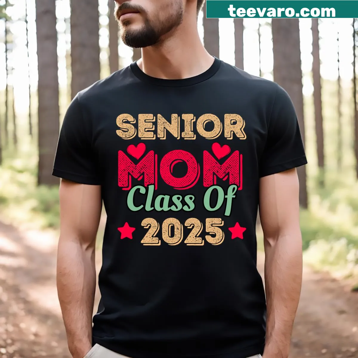 Proud Mom of Graduate T-shirt with heart design for Class of 2025 — on a men's t-shirt