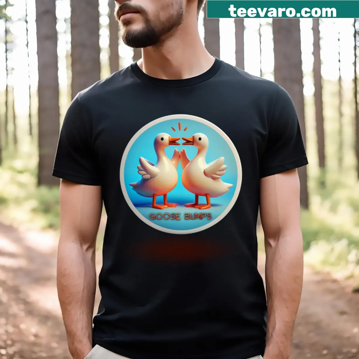 Cartoon design of a silly goose on a humorous T-shirt — on a men's t-shirt