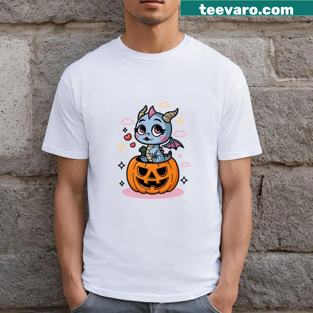 Cute chibi dragon graphic on a fun T-shirt for fantasy lovers. — on a men's t-shirt