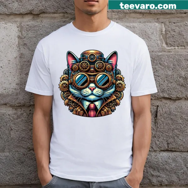 Steampunk cat design showcasing gears and gadgets