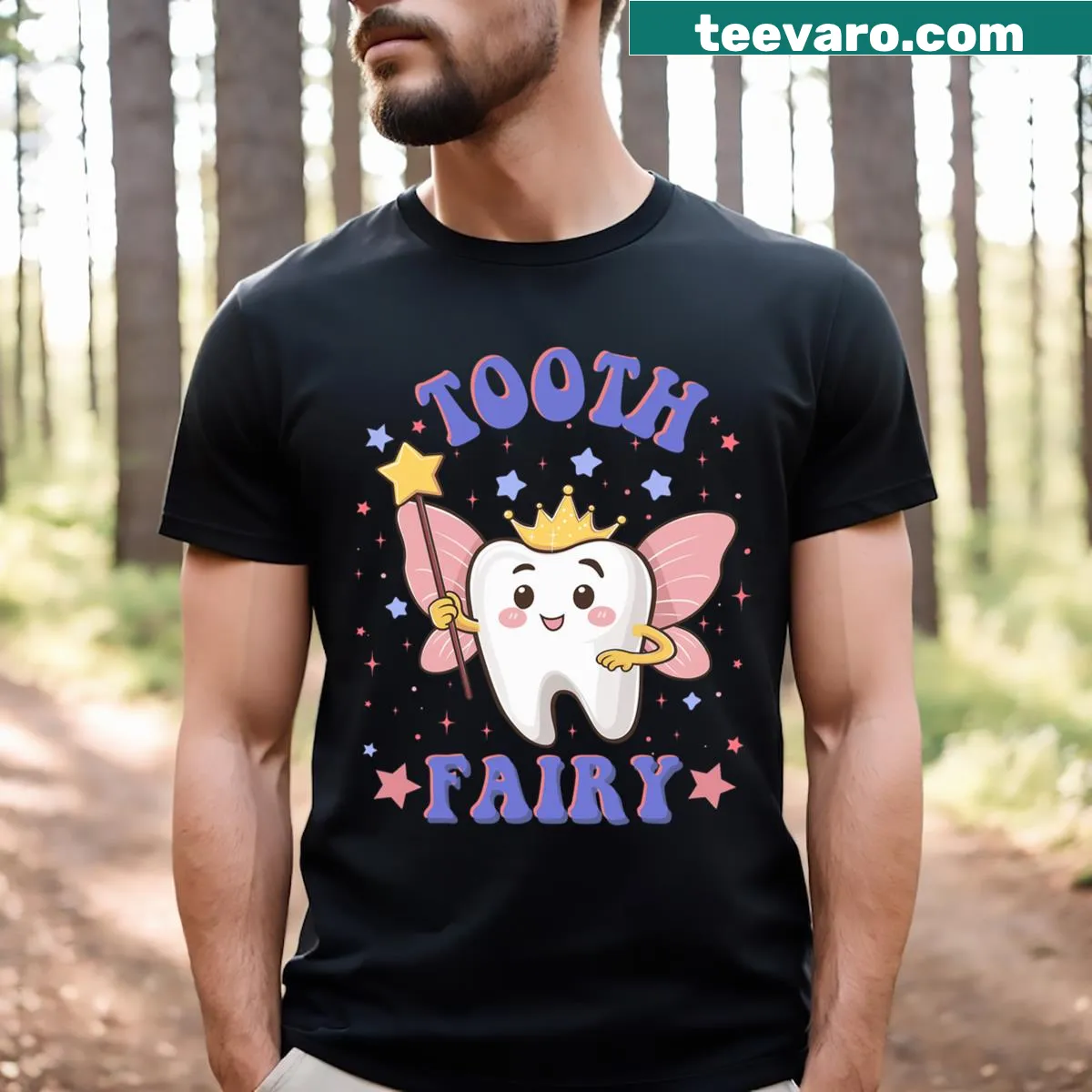 Illustration of Tooth Fairy and sweet tooth graphic on a T-shirt — on a men's t-shirt