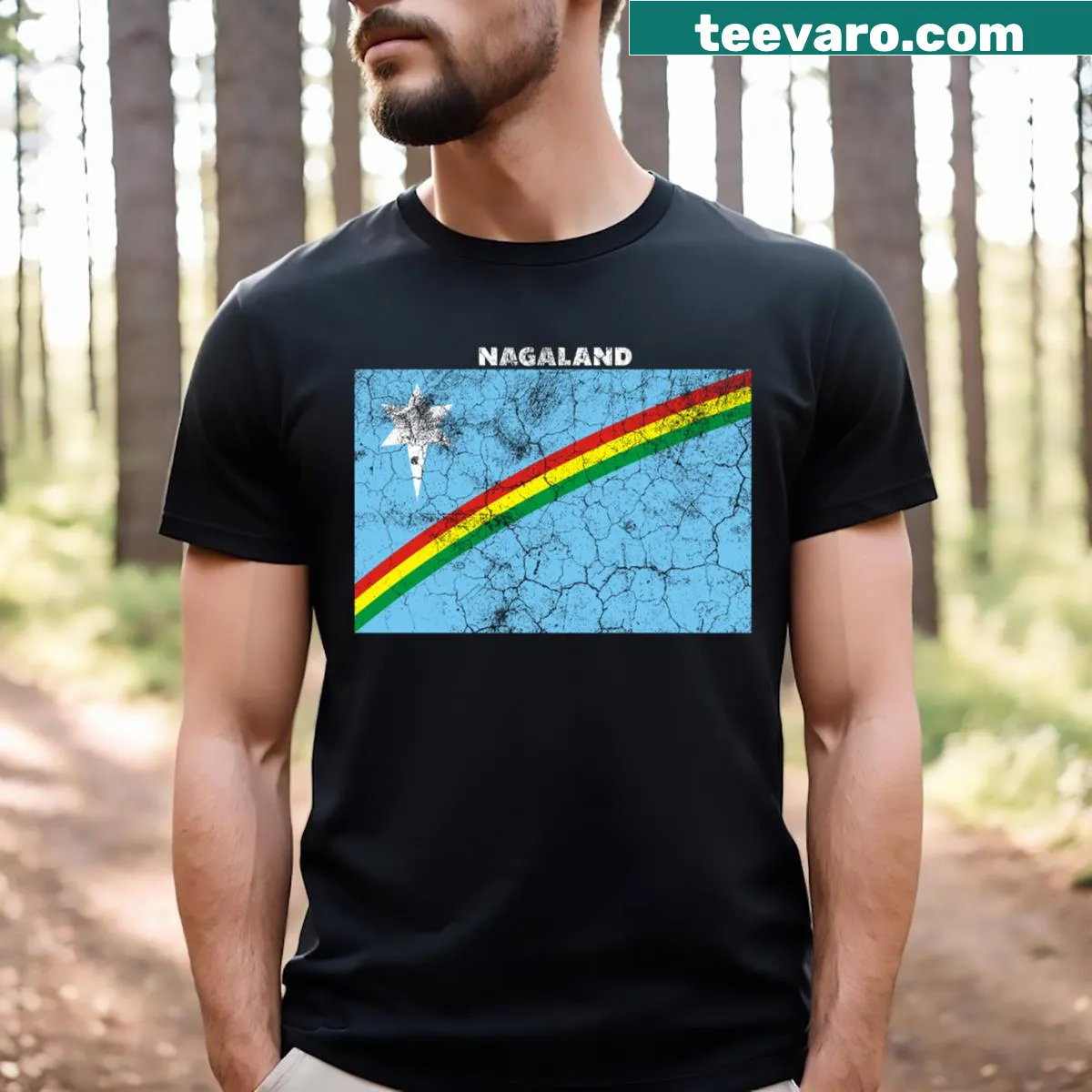 Vintage Nagaland state flag graphic on a T-shirt — on a men's t-shirt