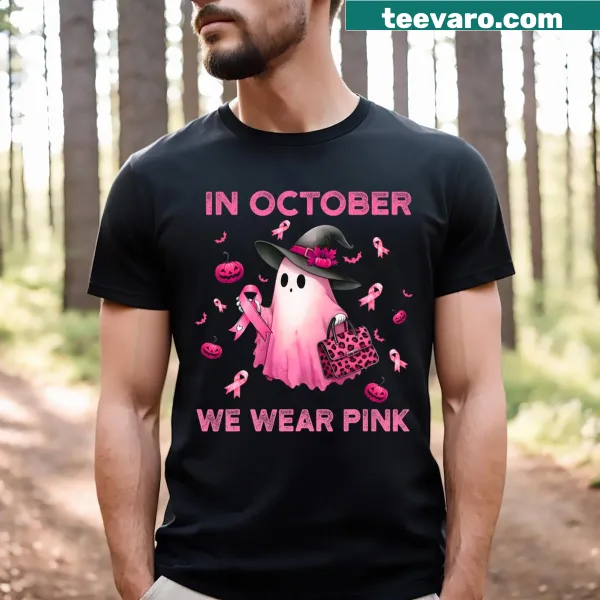 Cute ghost in pink for Breast Cancer Awareness on Halloween t-shirt