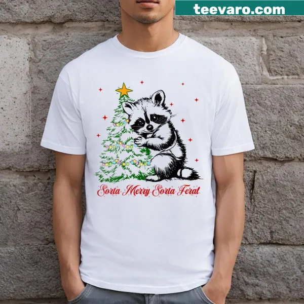 Funny holiday t-shirt with 'Sorta Santa Sorta Feral' text design