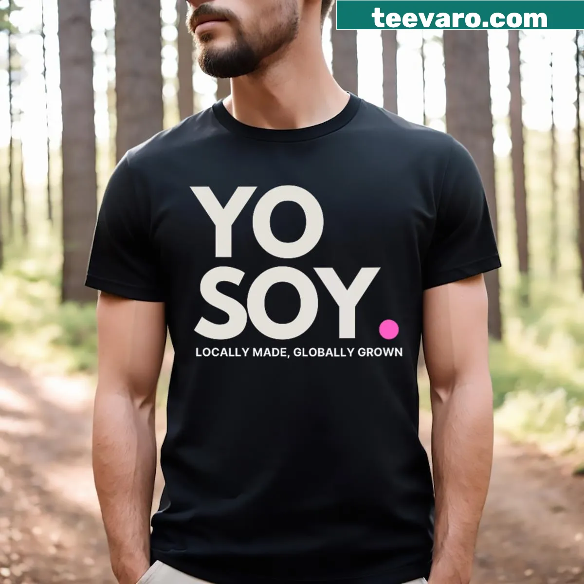 Bold typography design featuring 'Yo Soy' text on a casual T-shirt. — on a men's t-shirt