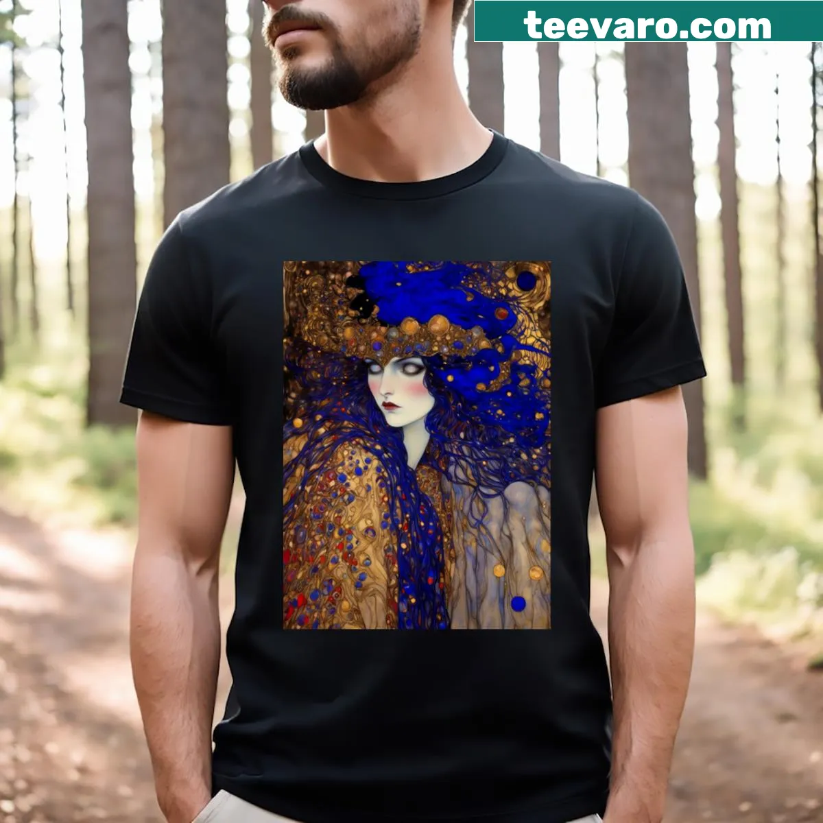 T-shirt depicting abstract artwork of a snow witch — on a men's t-shirt