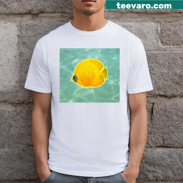 T-shirt featuring an illustration of a yellow fish in the ocean