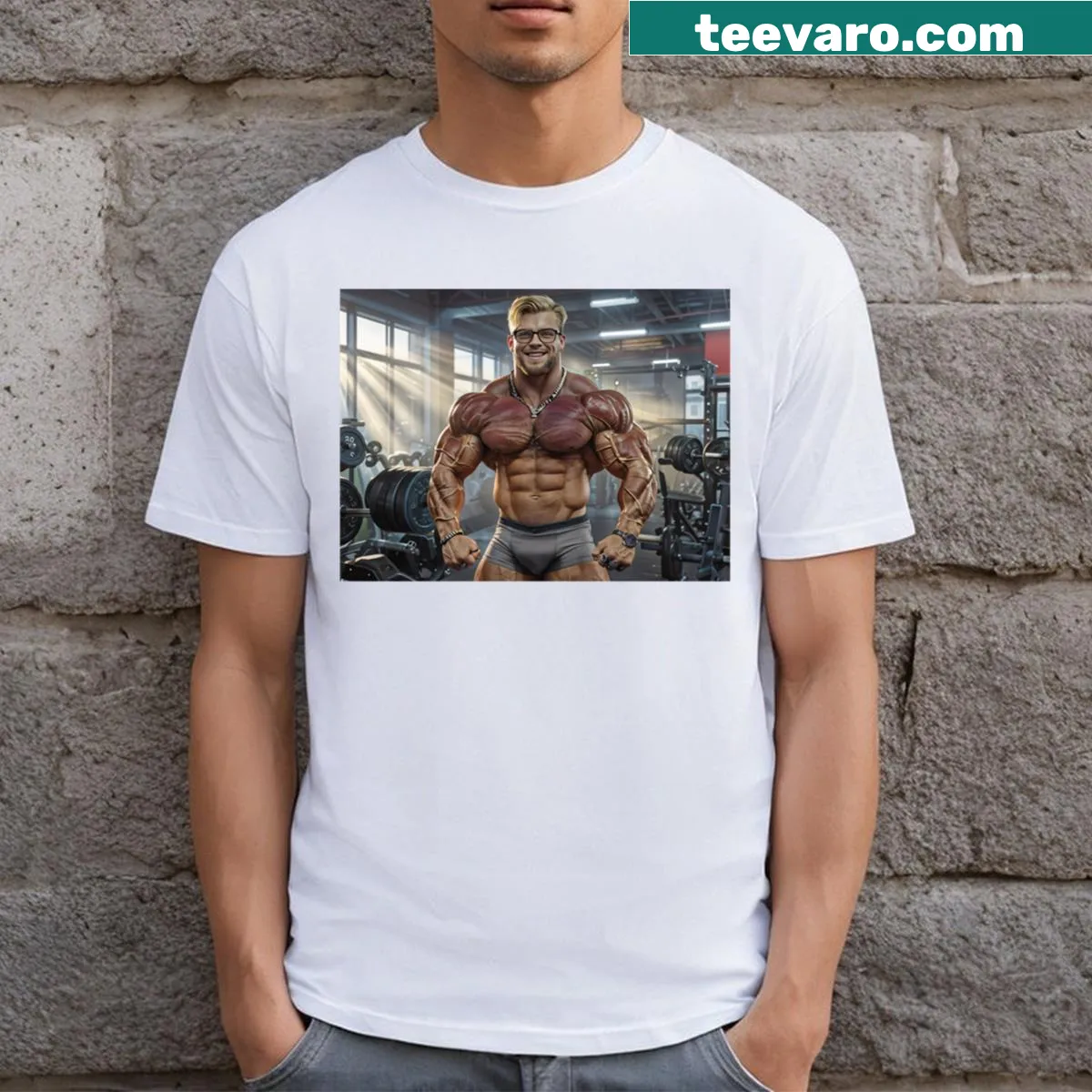 Motivational gym-themed graphic T-shirt — on a men's t-shirt