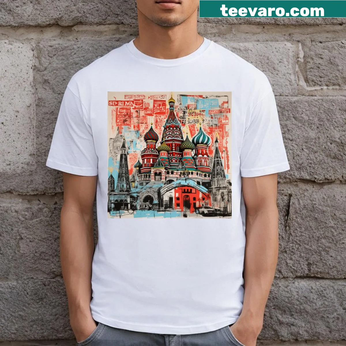 Illustration of Moscow Red Square landmarks on T-shirt design — on a men's t-shirt