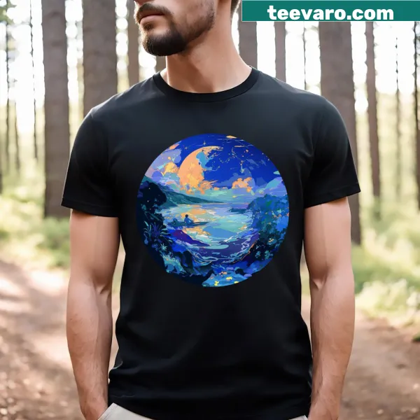 Illustration of a serene sea dawn graphic t-shirt