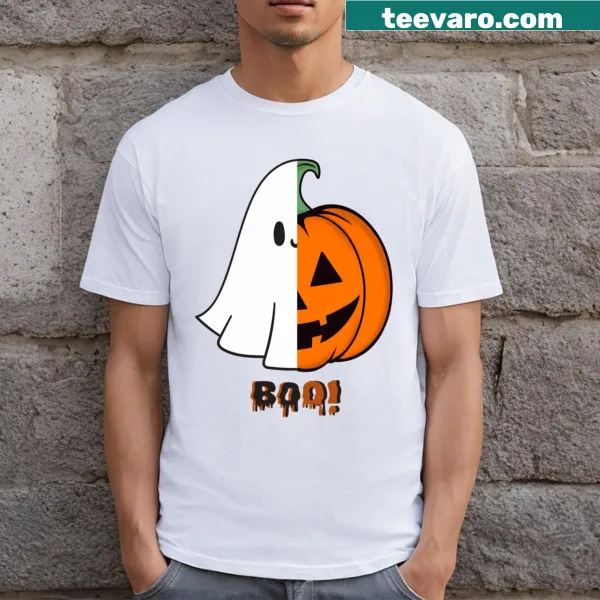Whimsical ghost and pumpkin Halloween T-shirt
