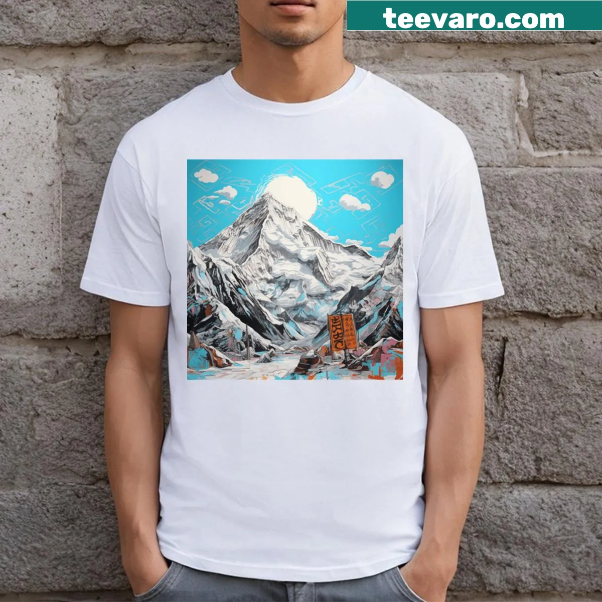 Mount Everest artwork on a nature-themed t-shirt — on a men's t-shirt