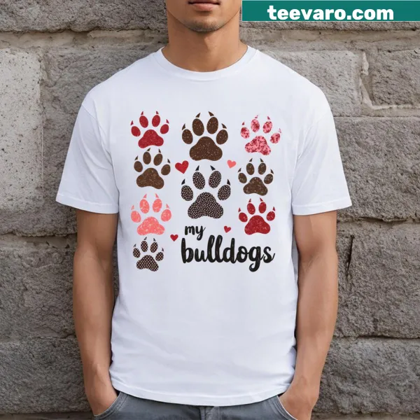 Bulldog paw print graphic on a t-shirt
