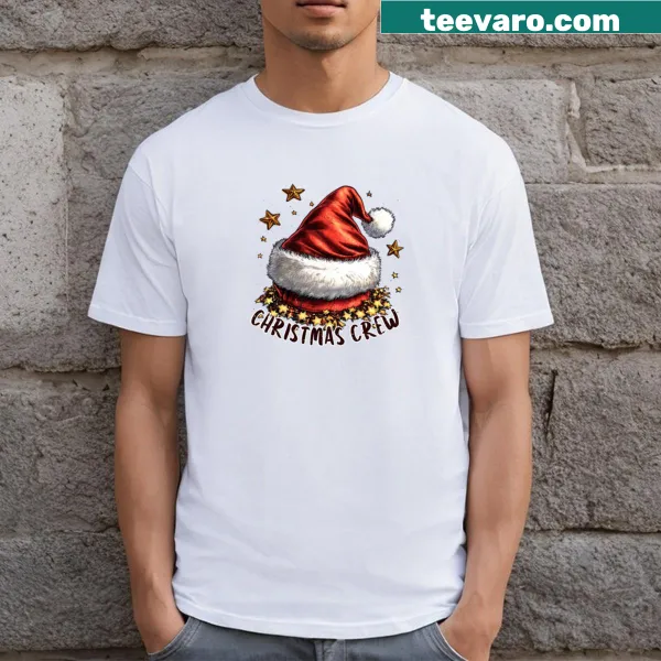 Festive Christmas T-shirt featuring Santa hat and stars