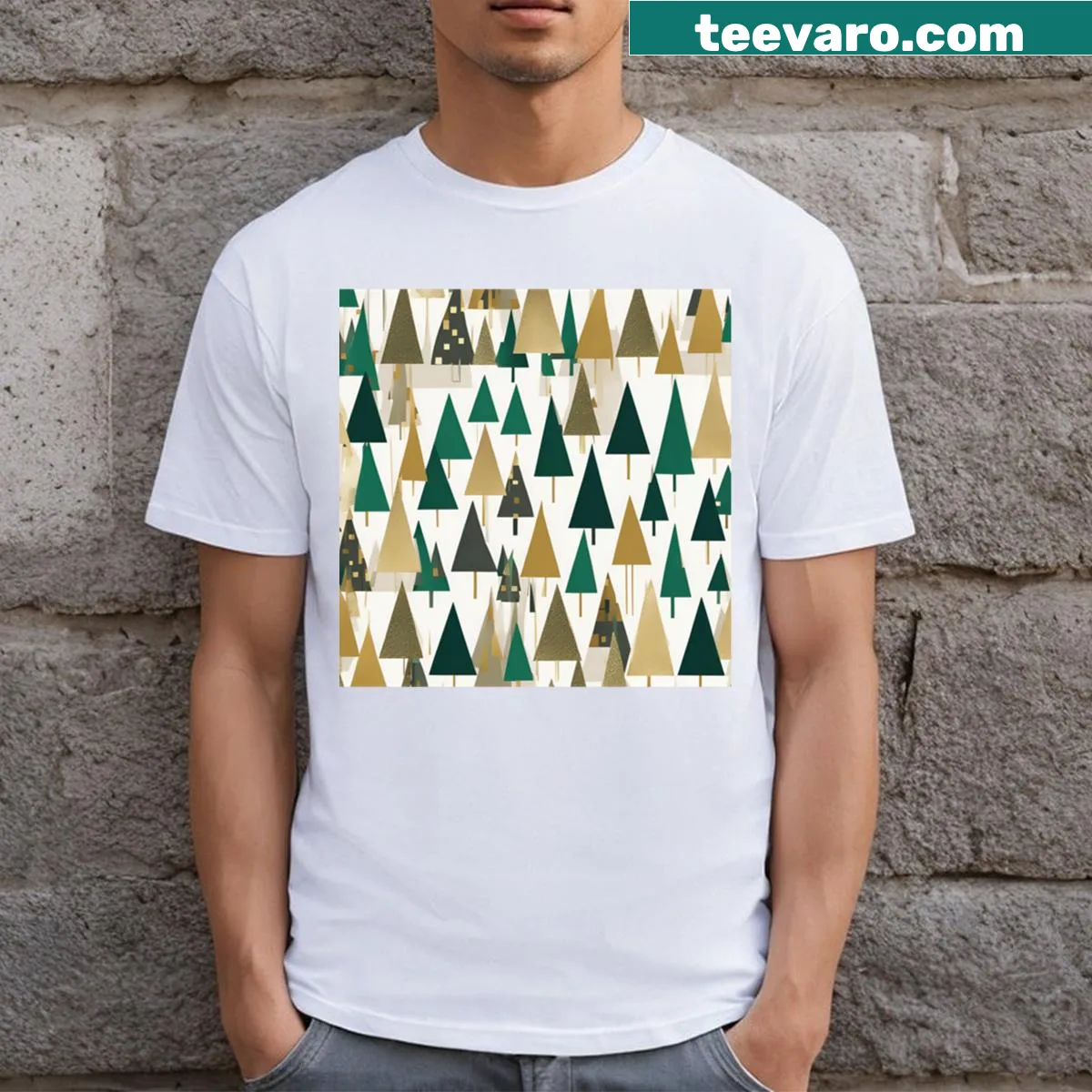 Modern style Christmas tree graphic on t-shirt — on a men's t-shirt