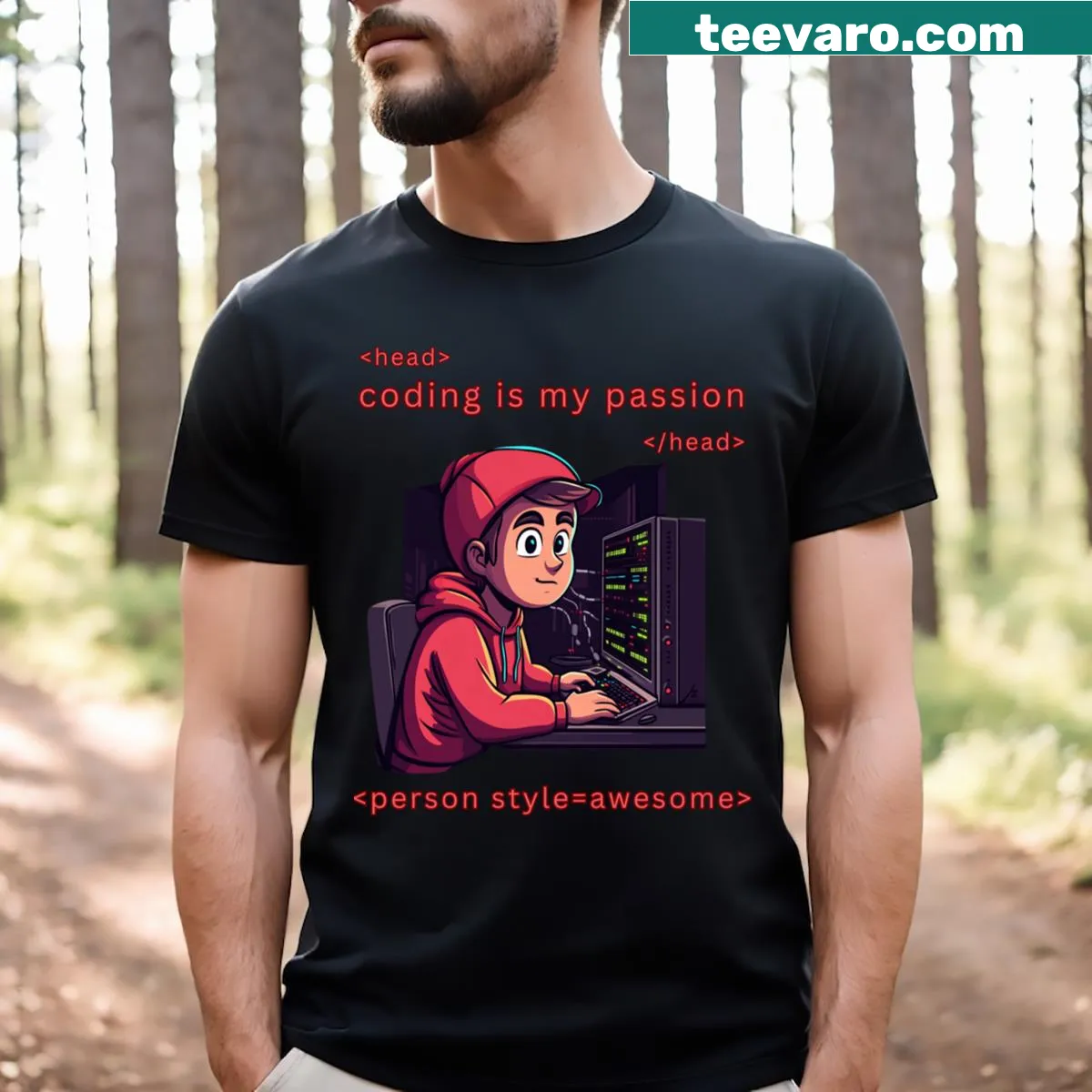 Funny T-shirt for programmers saying 'Coding Is My Passion' — on a men's t-shirt