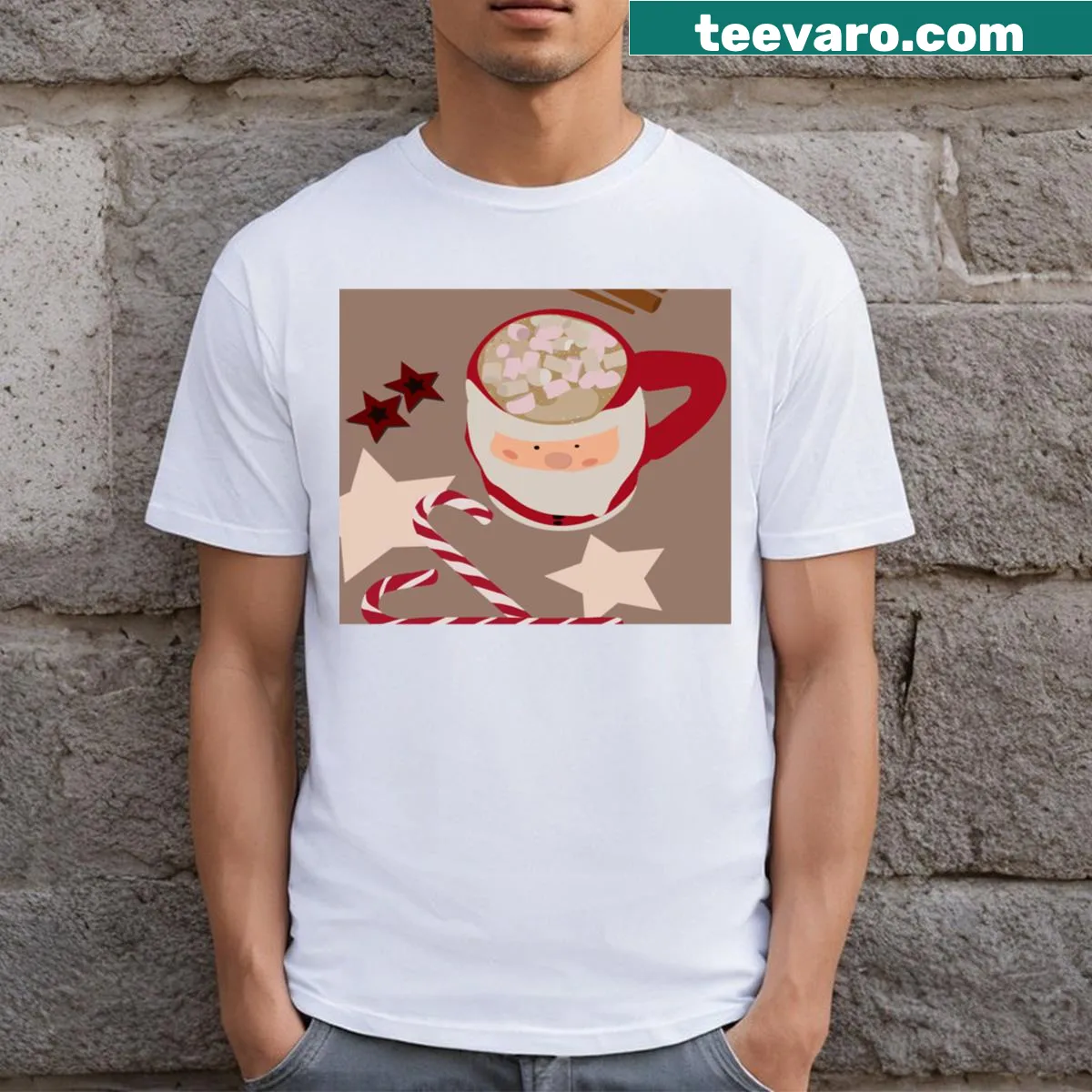 Long t-shirt with typography promoting cozy vibes — on a men's t-shirt