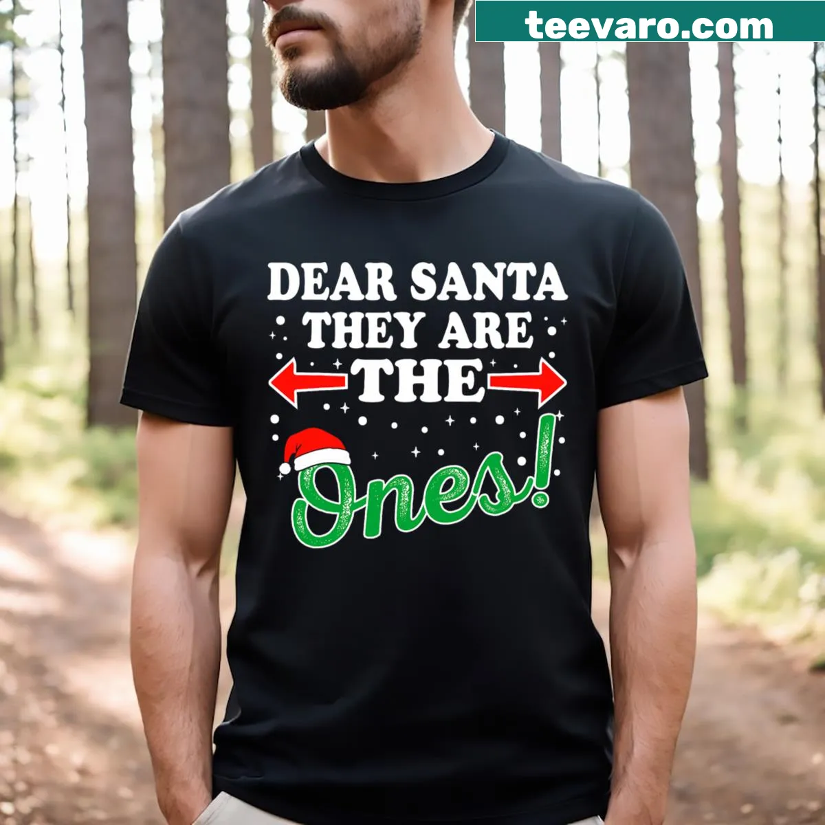 Funny Christmas shirt with 'Dear Santa They Naughty Ones' text — on a men's t-shirt