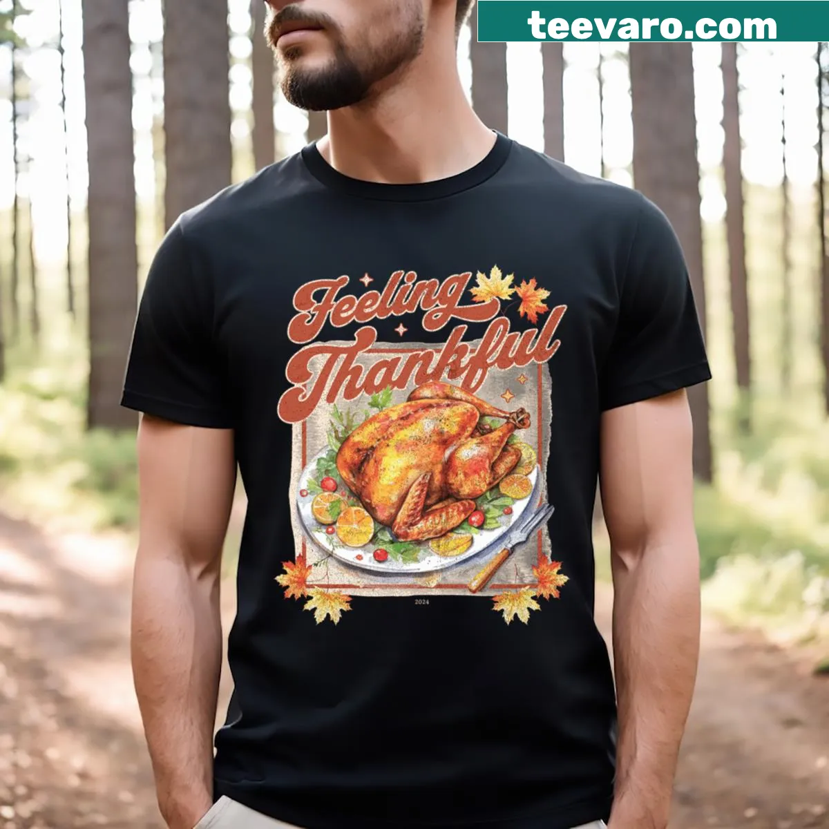 Thankful Turkey Tee for Thanksgiving with festive design — on a men's t-shirt