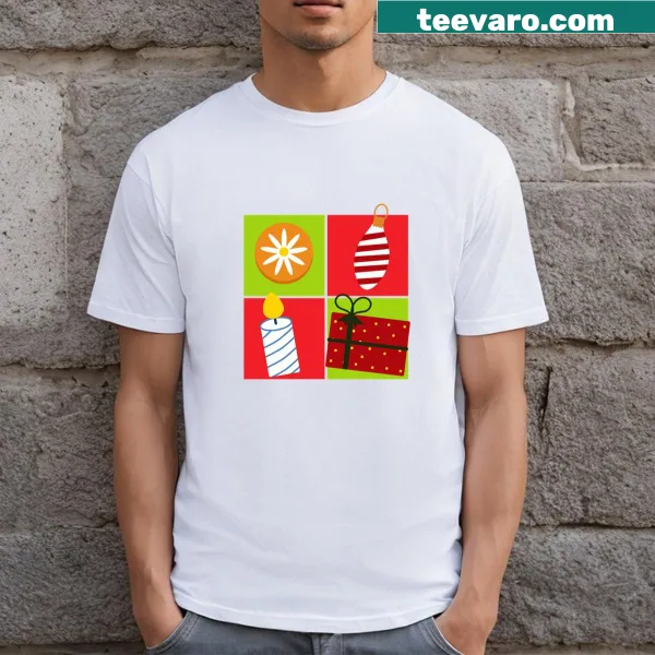 Festive Christmas T-shirt with cookies, lights, and gifts illustration