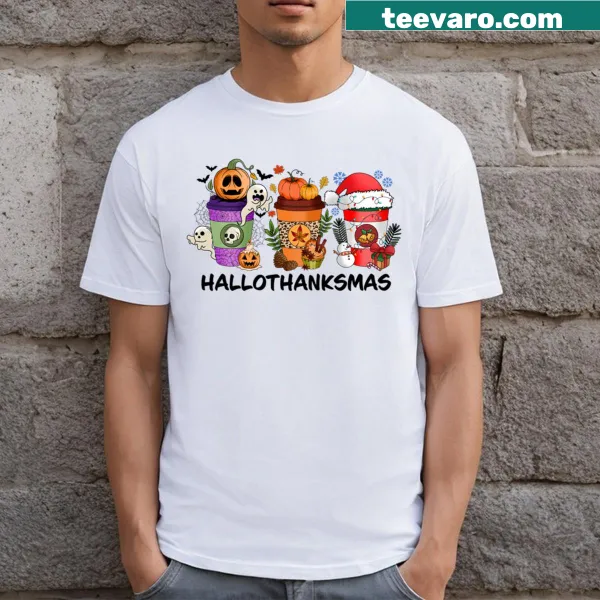 Hallothankmas T-shirt combining Halloween and Christmas themes