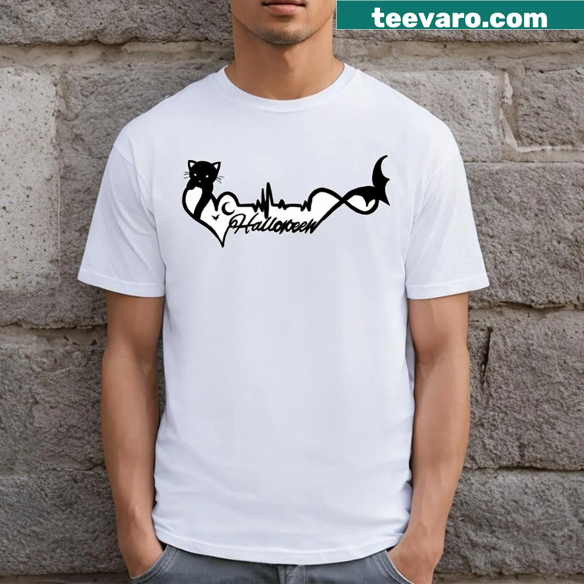 Fun Halloween-themed T-shirt with seasonal graphics — on a men's t-shirt