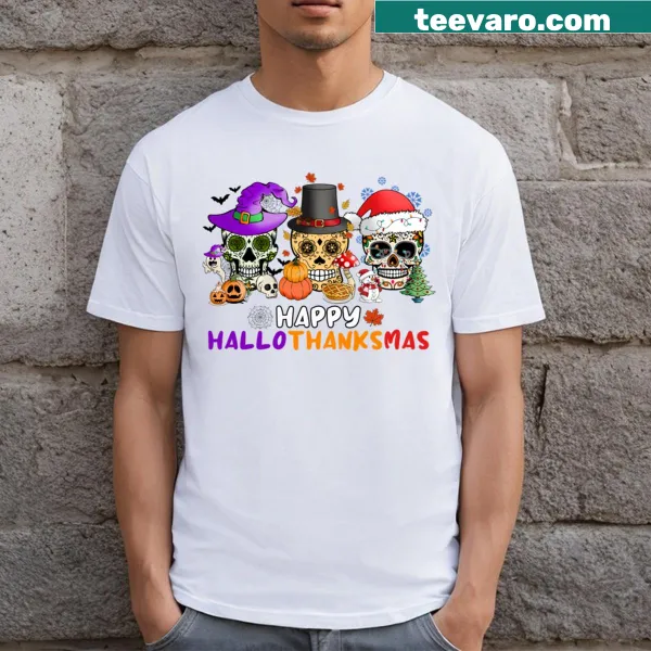 Fusion of Halloween and Christmas design on a festive T-shirt