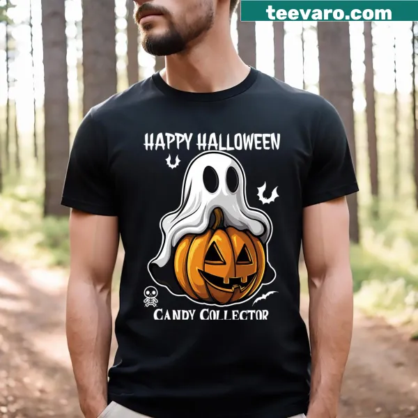Playful ghost and pumpkin illustration on T-shirt