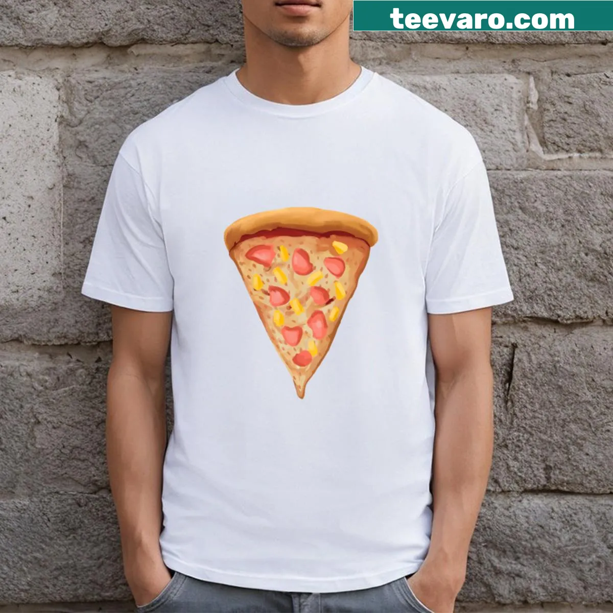 Fun Hawaiian Pizza t-shirt with humorous graphic design — on a men's t-shirt