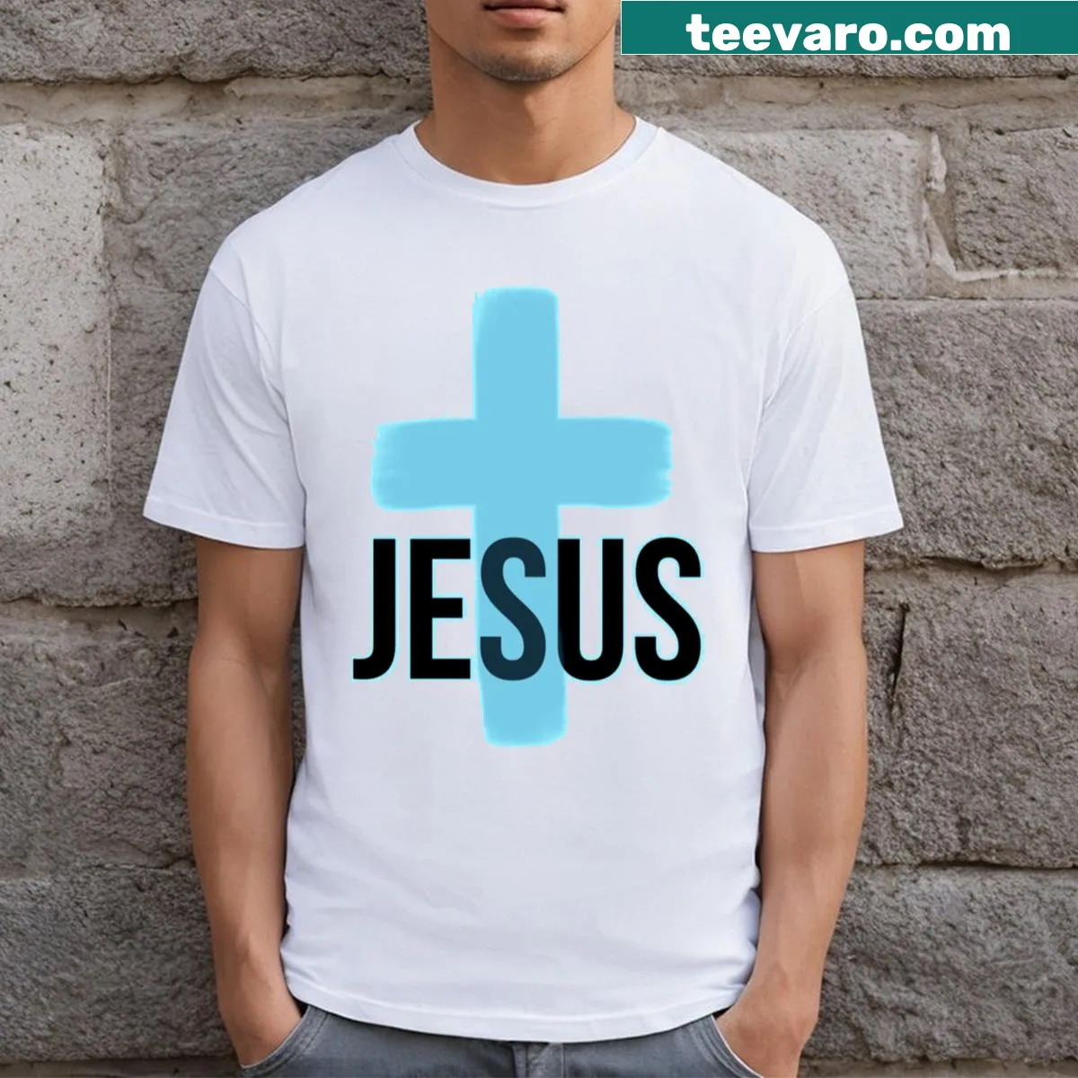 Simple T-shirt with the name 'Jesus' printed — on a men's t-shirt
