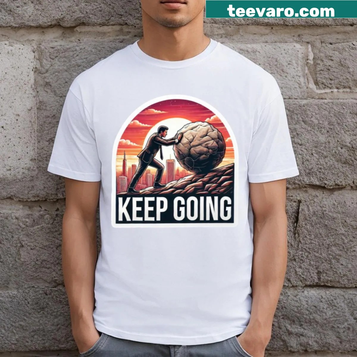 Motivational T-shirt featuring the phrase 'Keep Going' — on a men's t-shirt