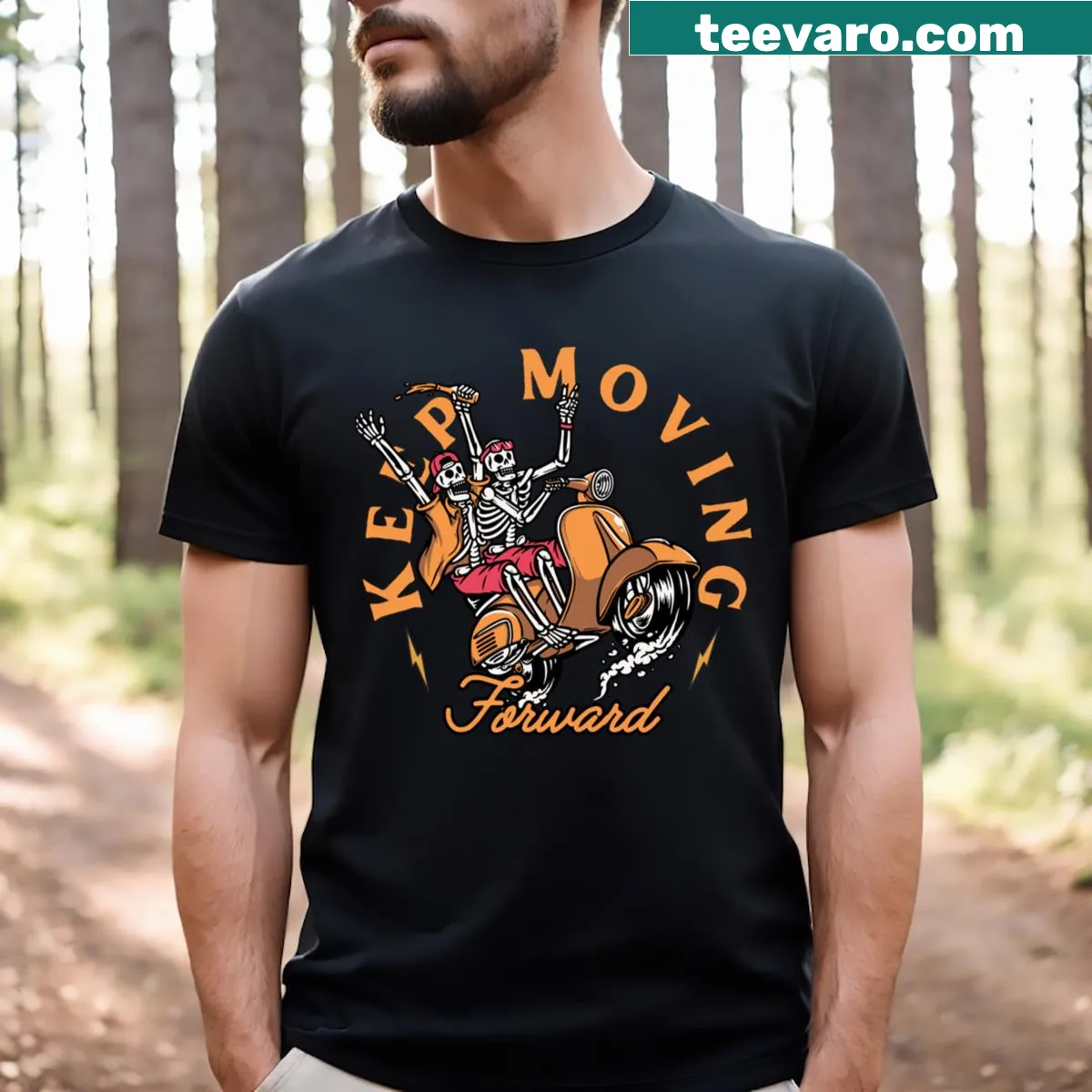 Inspirational Keep Moving Forward T-shirt in bold typography — on a men's t-shirt