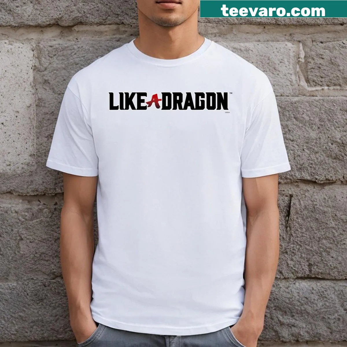 T-shirt with a black logo from Like A Dragon & Yakuza — on a men's t-shirt