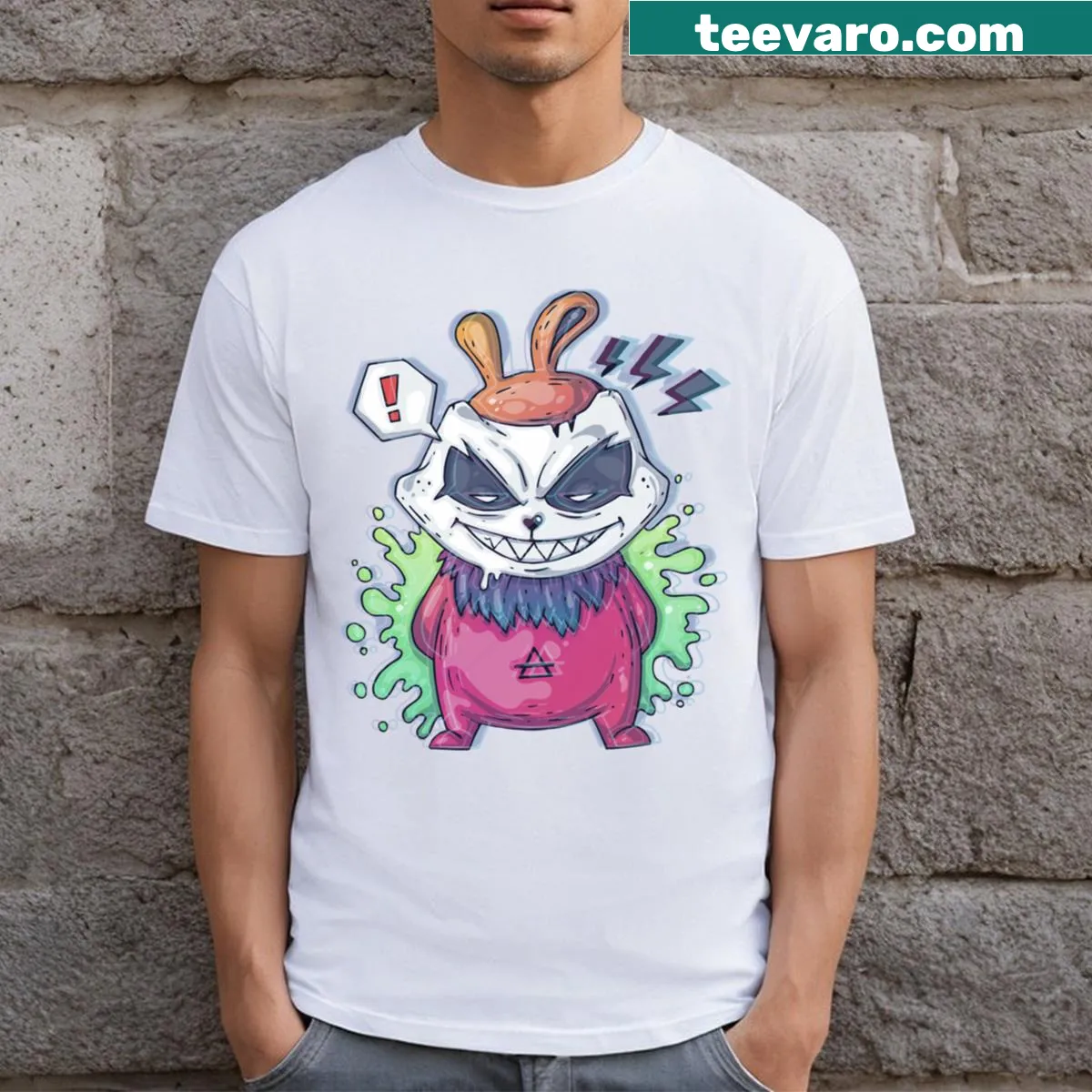 Cute pink monster in a mask illustration on a T-shirt — on a men's t-shirt