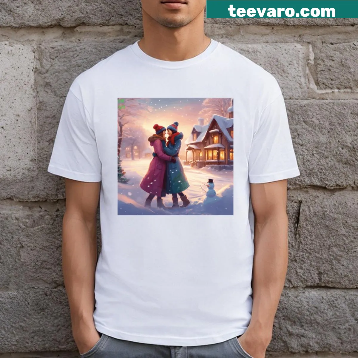 Cute illustration of two girls celebrating holidays on a T-shirt — on a men's t-shirt
