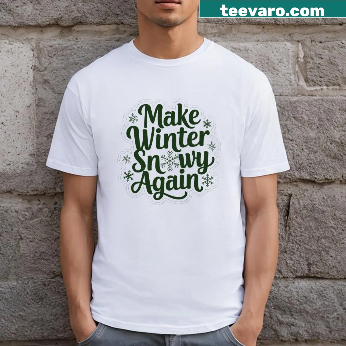 Cute winter-themed T-shirt with a holiday sticker design — on a men's t-shirt