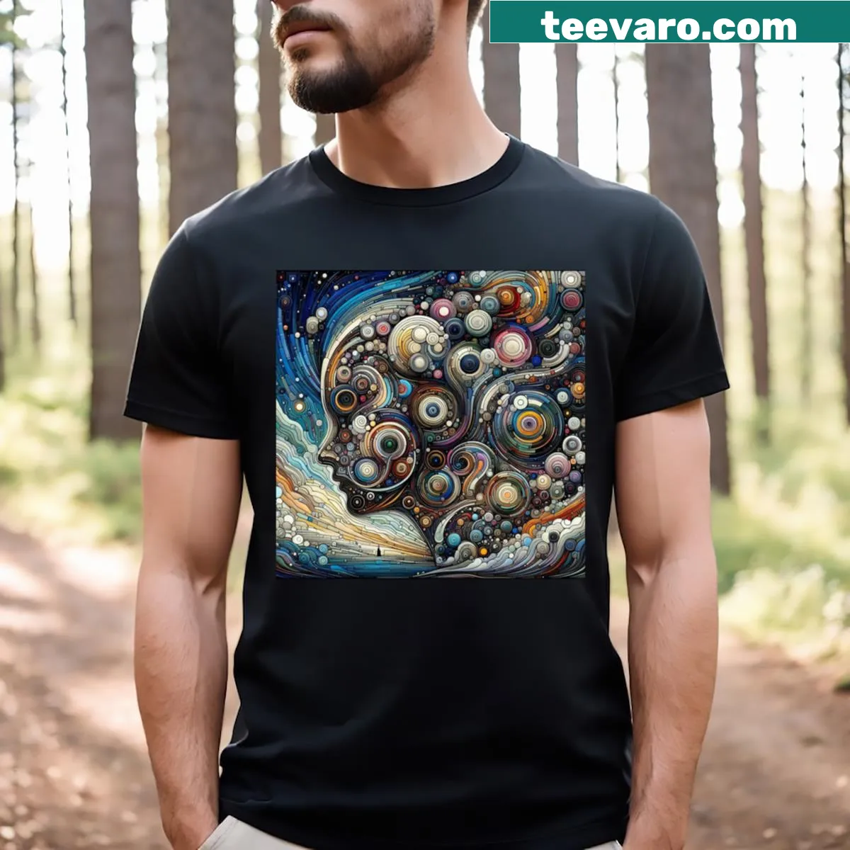 Kaleidoscope design T-shirt with intricate patterns — on a men's t-shirt