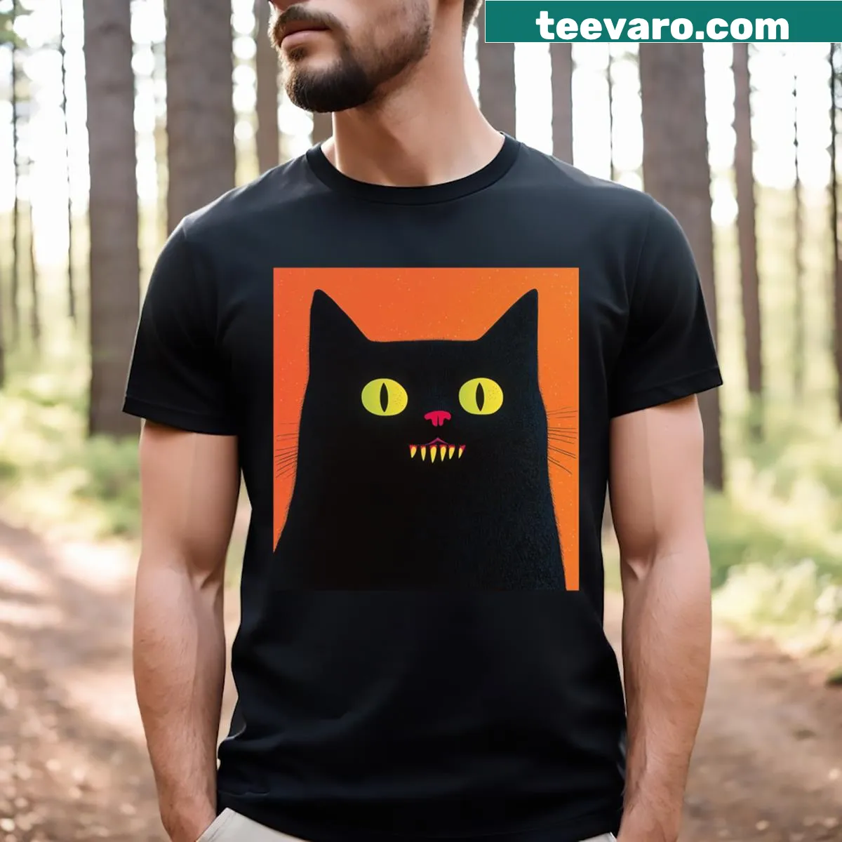 Cute t-shirt featuring a playful 'Meow' graphic — on a men's t-shirt